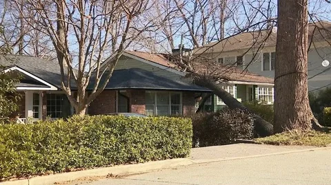 Gió giật mạnh quật đổ cây đè trúng nhà ở Atlanta, em bé an toàn